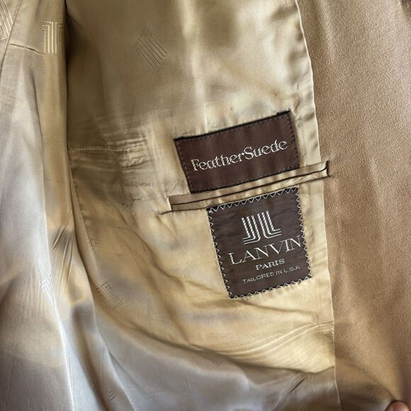 Vintage Lanvin Paris FeatherSuede Blazer 40R Camel Tan Coat Tailored in USA - Picture 9 of 10
